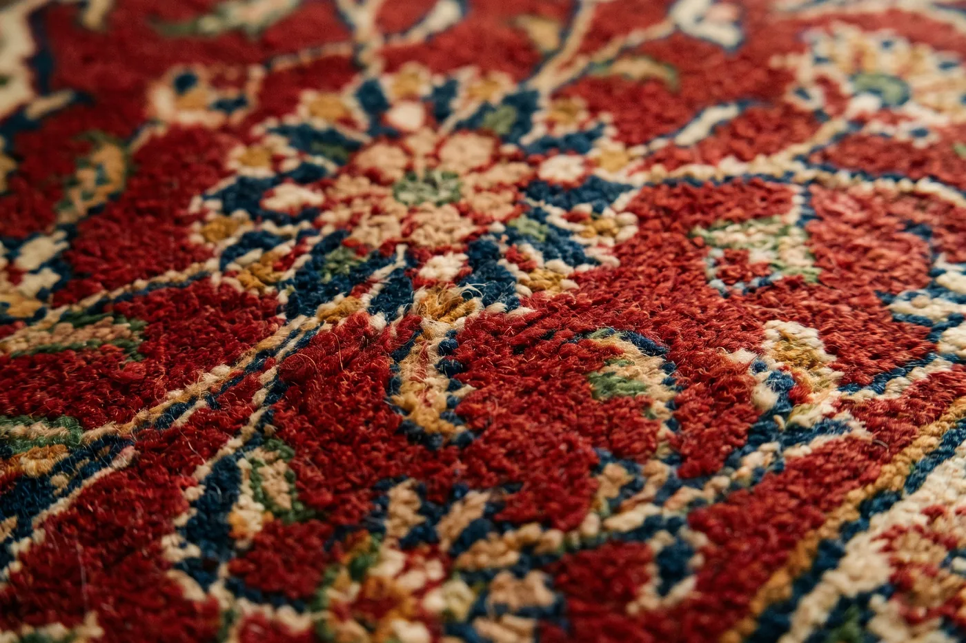Close-up of a hand-knotted Persian rug